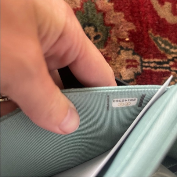 NIB New Chanel Tiffany light blue Caviar Quilted Leather wallet on a chain gold - Picture 2 of 4